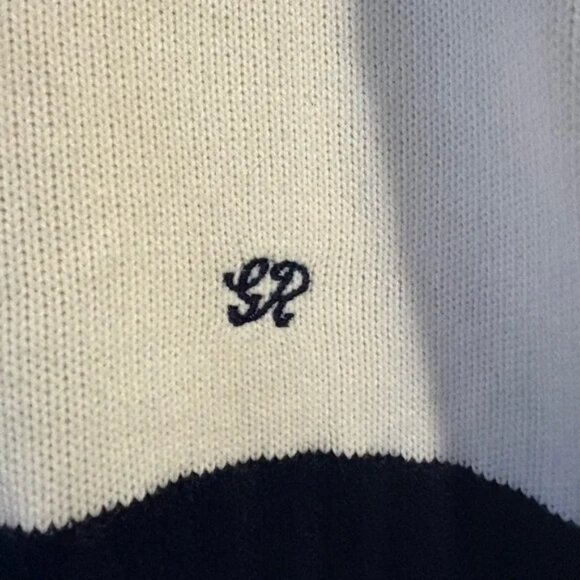 Cashmilon size Large, Navy and Cream Striped Sweater with zippered shoulders - Picture 6 of 7